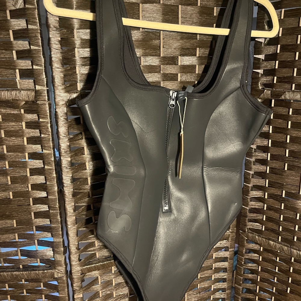 SKIMS Black Zip-Up Scuba Swimsuit